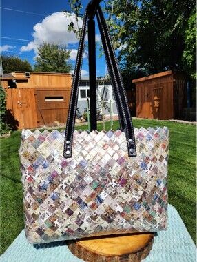 Nahui Ollin Mickey Mouse Multicolor Woven Tote Zip Top Black Double Handles